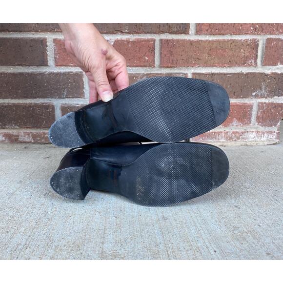 size 8 vintage y2k BLACK Lace Up Heels ANKLE BOOTIES chunky leather boots winter - Picture 9 of 9